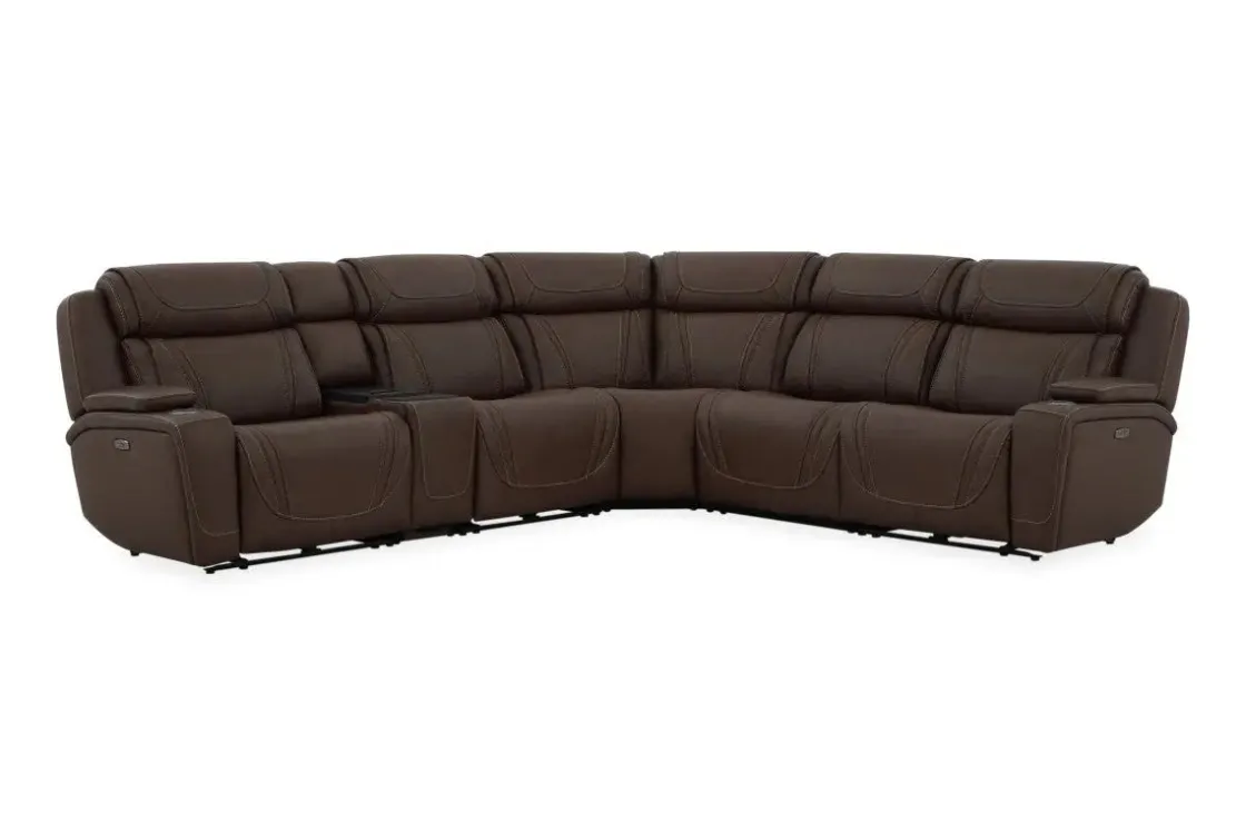 Mor Furniture Max 6 Piece 2 Power Sectional In Aline Timber Leather