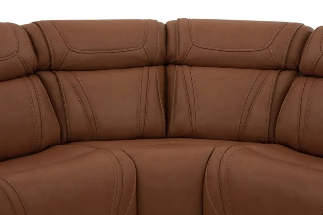 Mor Furniture Max 6 Piece 2 Power Sectional In Aline Timber Leather