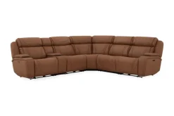 Mor Furniture Max 6 Piece 2 Power Sectional In Aline Timber Leather