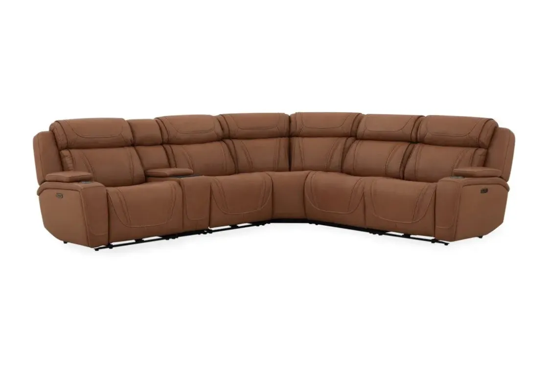 Mor Furniture Max 6 Piece 2 Power Sectional In Aline Timber Leather
