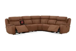 Mor Furniture Max 6 Piece 2 Power Sectional In Aline Timber Leather
