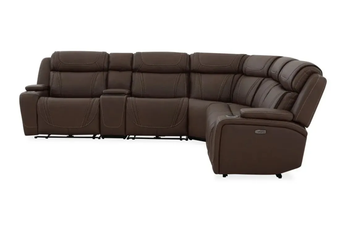 Mor Furniture Max 6 Piece 2 Power Sectional In Aline Timber Leather