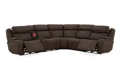 Mor Furniture Max 6 Piece 2 Power Sectional In Aline Timber Leather