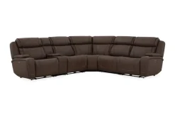 Mor Furniture Max 6 Piece 2 Power Sectional W/ 2 Power Armless Recliner In Aline Timber Leather
