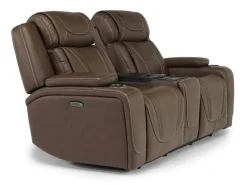 Mor Furniture Max 2 Power Console Loveseat In Aline Timber Leather