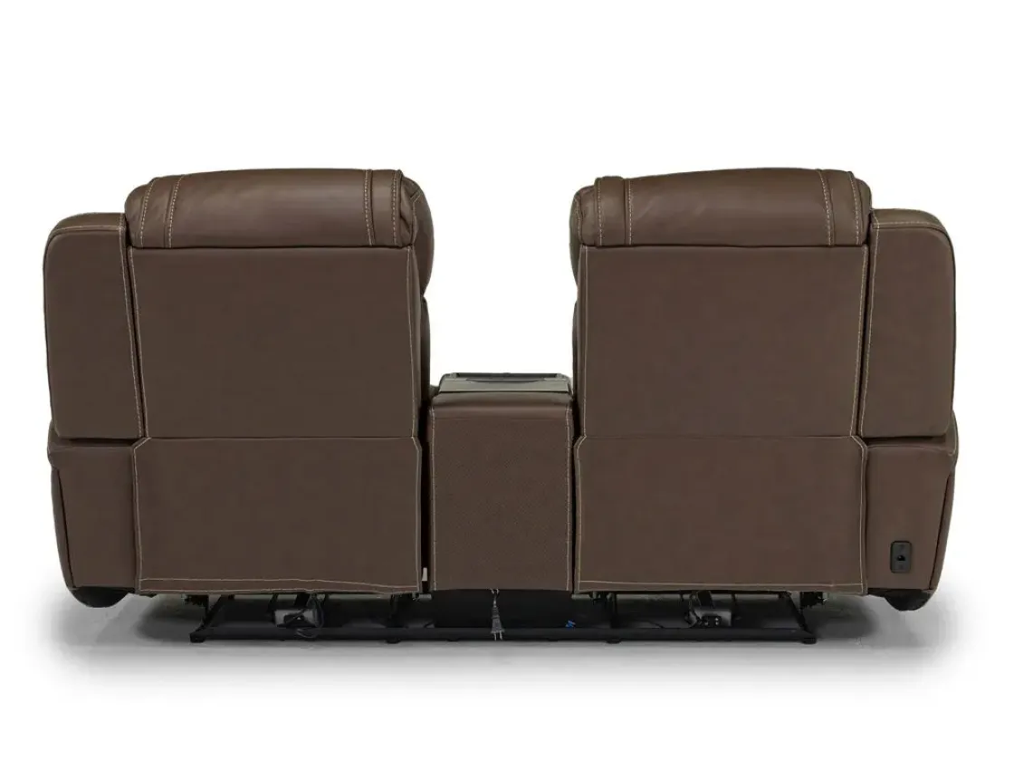 Mor Furniture Max 2 Power Console Loveseat In Aline Timber Leather