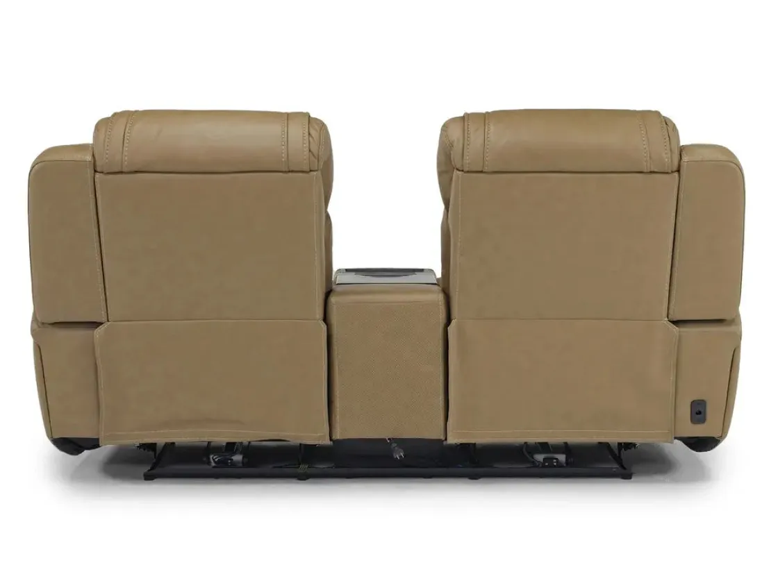 Mor Furniture Max 2 Power Console Loveseat In Aline Timber Leather