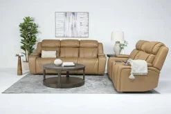 Mor Furniture Max 2 Power Console Loveseat In Aline Timber Leather