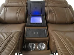 Mor Furniture Max 2 Power Console Loveseat In Aline Timber Leather