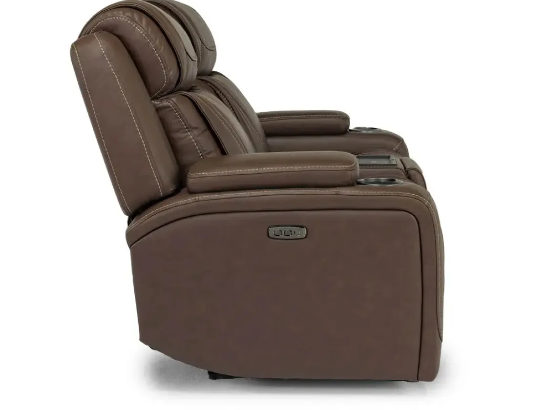 Mor Furniture Max 2 Power Console Loveseat In Aline Timber Leather