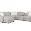 Mor Furniture Mayflower 6 Piece 2 Power Chaise Sectional W/ Audio Console In Ashland Sand, Left Facing
