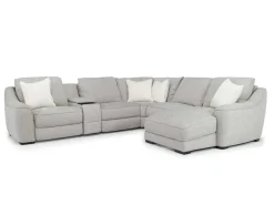 Mor Furniture Mayflower 6 Piece 2 Power Chaise Sectional W/ Audio Console In Ashland Sand, Left Facing