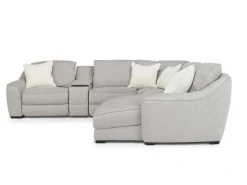Mor Furniture Mayflower 6 Piece 2 Power Chaise Sectional W/ Audio Console In Ashland Sand, Left Facing