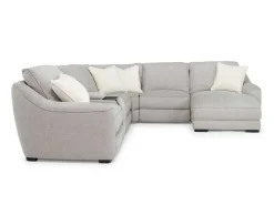Mor Furniture Mayflower 6 Piece 2 Power Chaise Sectional W/ Audio Console In Ashland Sand, Left Facing