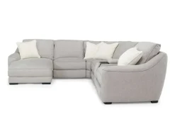 Mor Furniture Mayflower 6 Piece 2 Power Chaise Sectional W/ 2 Power Armless Recliner & Audio Console In Ashland Sand, Left Facing