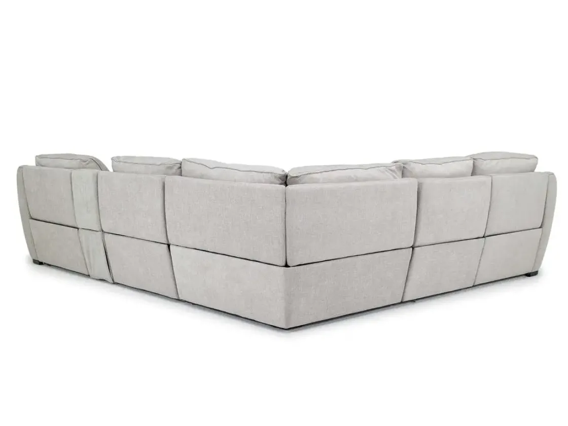 Mor Furniture Mayflower 6 Piece 2 Power Chaise Sectional W/ 2 Power Armless Recliner & Audio Console In Ashland Sand, Left Facing
