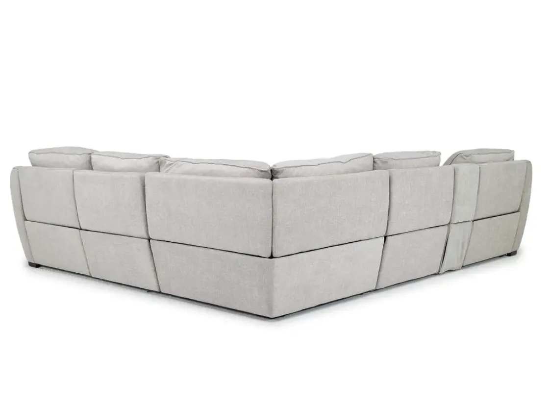 Mor Furniture Mayflower 6 Piece 2 Power Chaise Sectional W/ 2 Power Armless Recliner & Audio Console In Ashland Sand, Left Facing