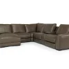 Mor Furniture Mayflower 6 Piece 2 Power Chaise Sectional W/ 2 Power Armless Recliner & Audio Console In Seville Umber Leather, Left Facing