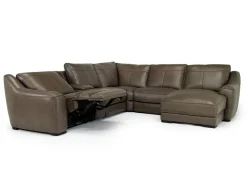 Mor Furniture Mayflower 6 Piece 2 Power Chaise Sectional W/ Audio Console In Seville Umber Leather, Left Facing