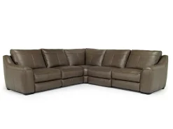Mor Furniture Mayflower 5 Piece 2 Power Sectional In Seville Umber Leather