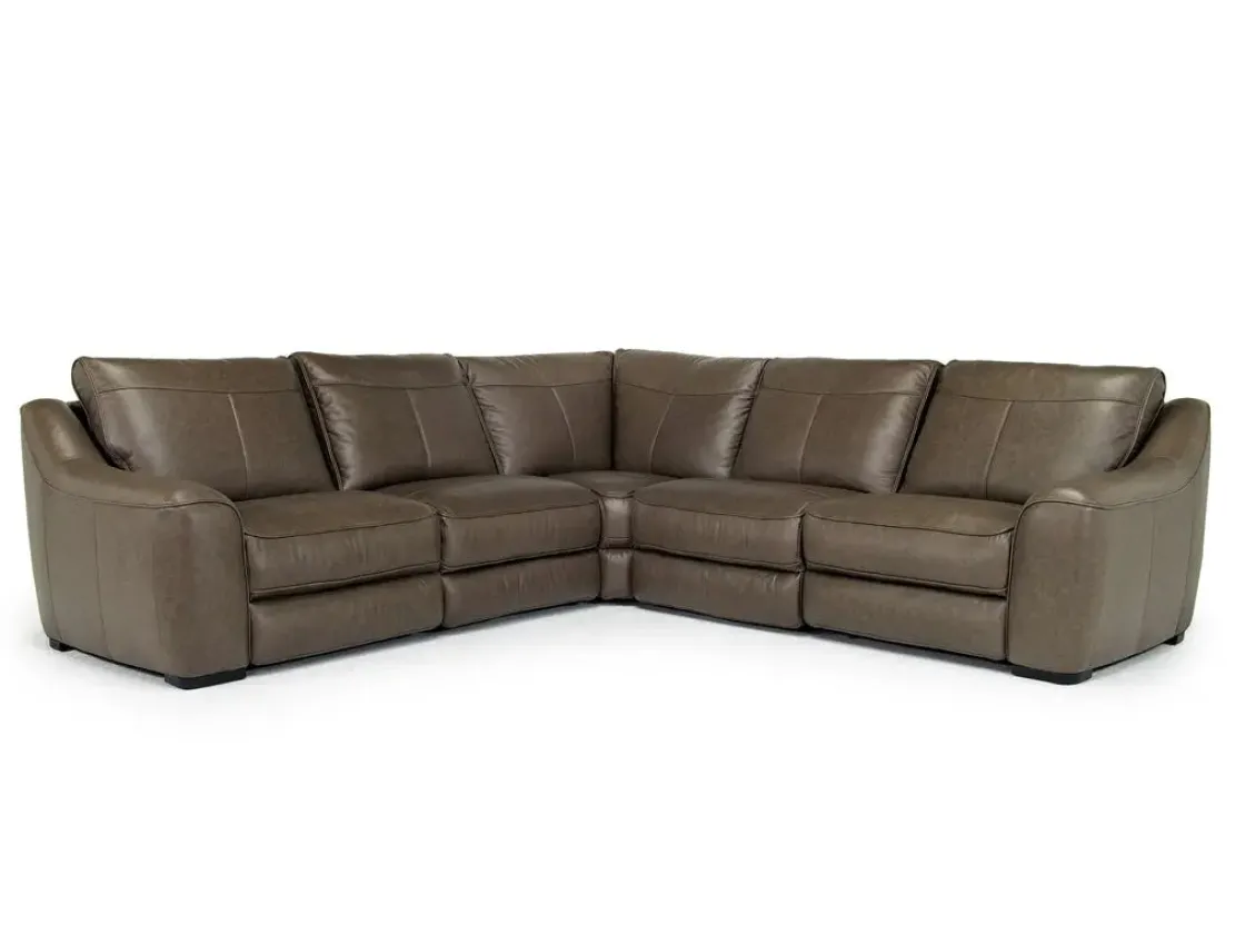 Mor Furniture Mayflower 5 Piece 2 Power Sectional In Seville Umber Leather