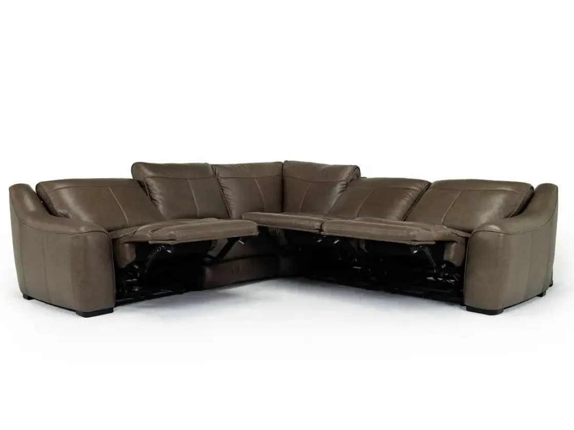 Mor Furniture Mayflower 5 Piece 2 Power Sectional W/ 2 Power Armless Recliner In Seville Umber Leather