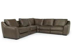 Mor Furniture Mayflower 6 Piece 2 Power Sectional W/ Audio Console In Seville Umber Leather