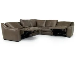 Mor Furniture Mayflower 6 Piece 2 Power Sectional W/ Audio Console In Seville Umber Leather