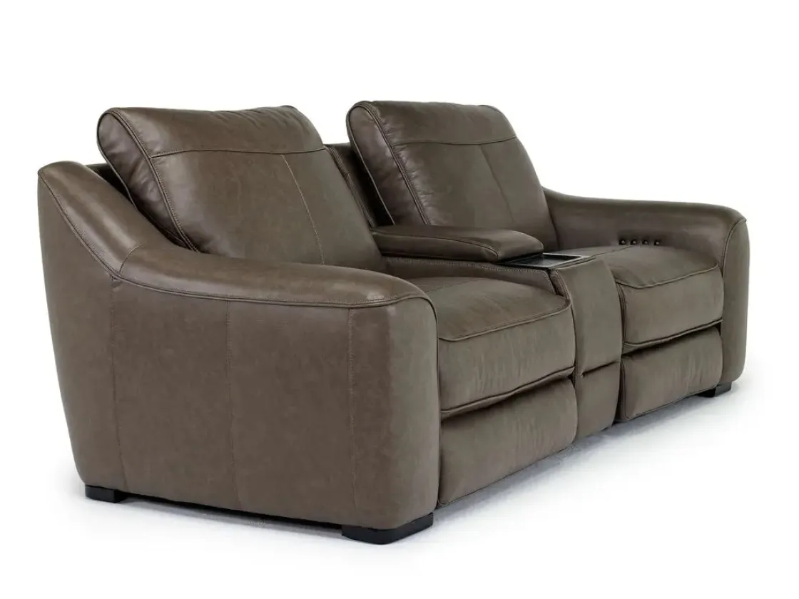 Mor Furniture Mayflower 2 Power Audio Console Loveseat In Seville Umber Leather