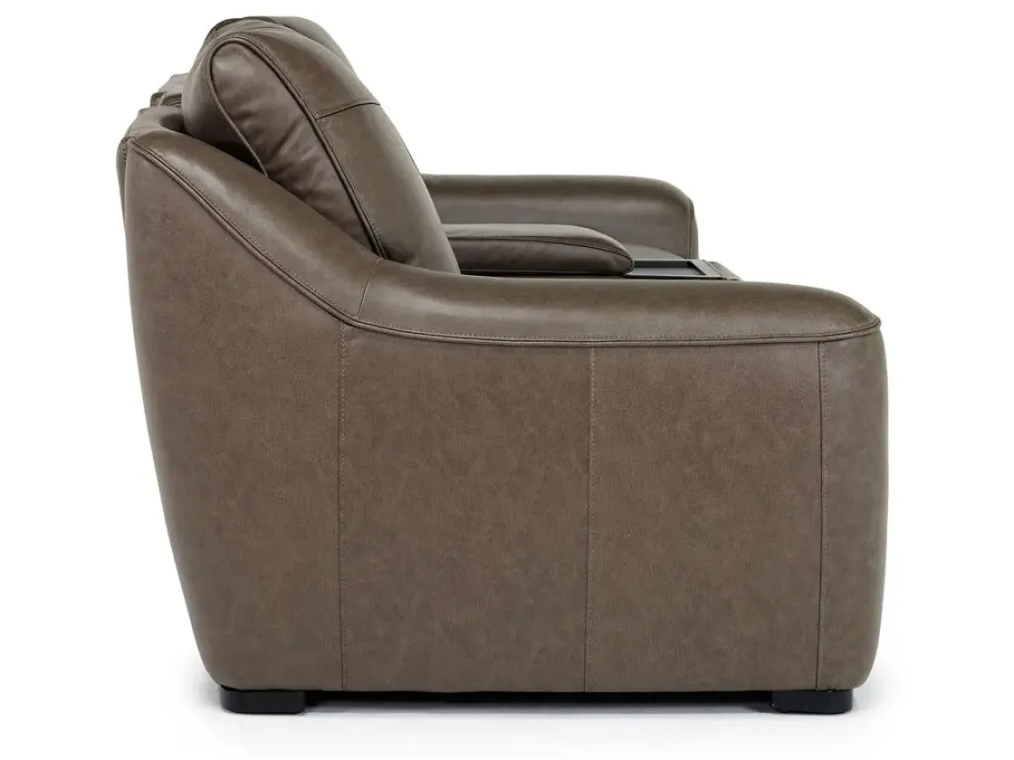 Mor Furniture Mayflower 2 Power Audio Console Loveseat In Seville Umber Leather