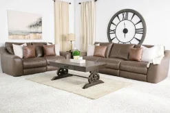 Mor Furniture Mayflower 2 Power Sofa In Seville Umber Leather