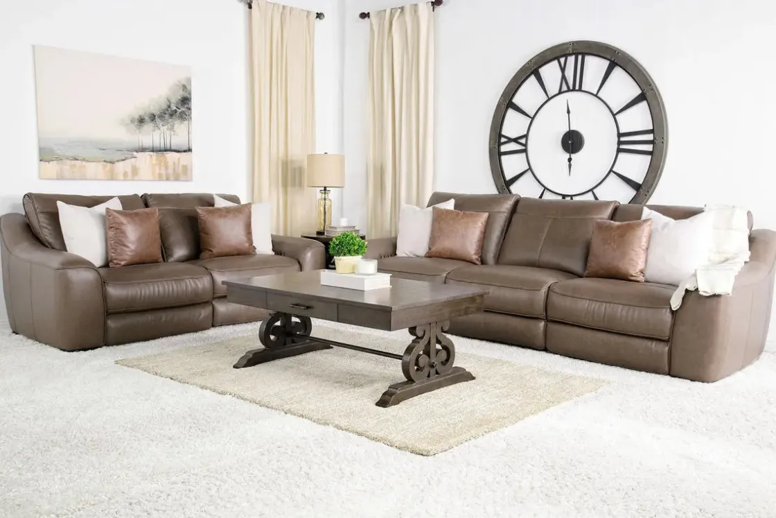 Mor Furniture Mayflower 2 Power Sofa In Seville Umber Leather