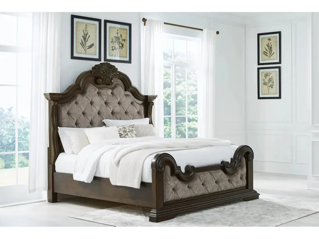 Mor Furniture Maylee Upholstered Panel Bed In Dark Brown, Queen