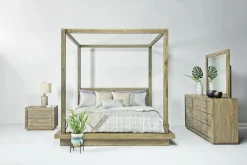 Mor Furniture Melbourne Canopy Bed, Dresser, Mirror, Nightstand In Brown Mel, Queen