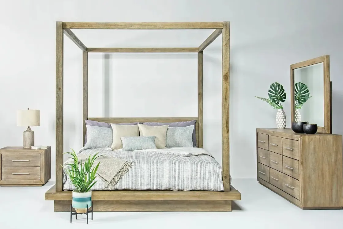 Mor Furniture Melbourne Canopy Bed In Mineral, Queen