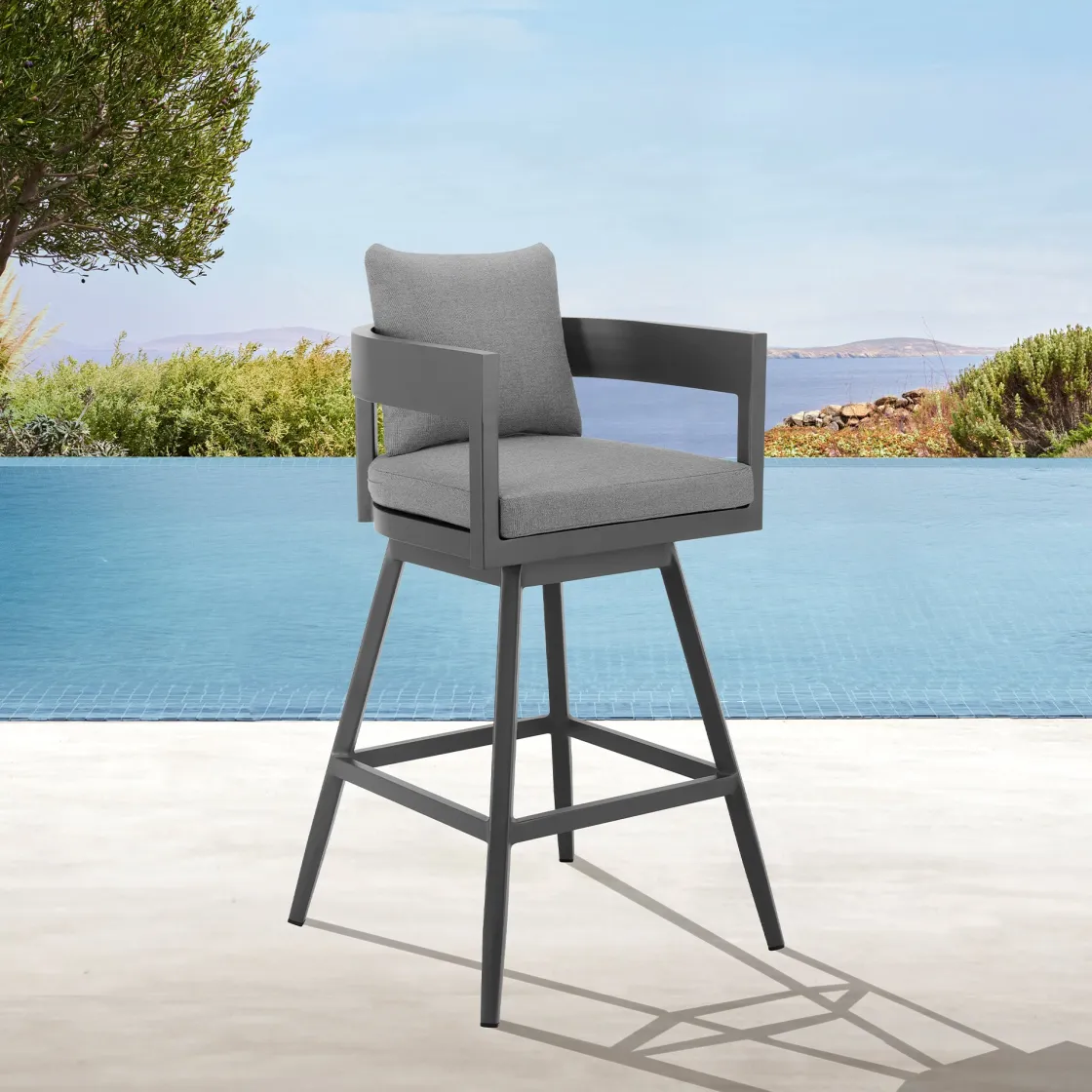 Mor Furniture Menorca Outdoor Counter Height Swivel Stool In Dark Gray