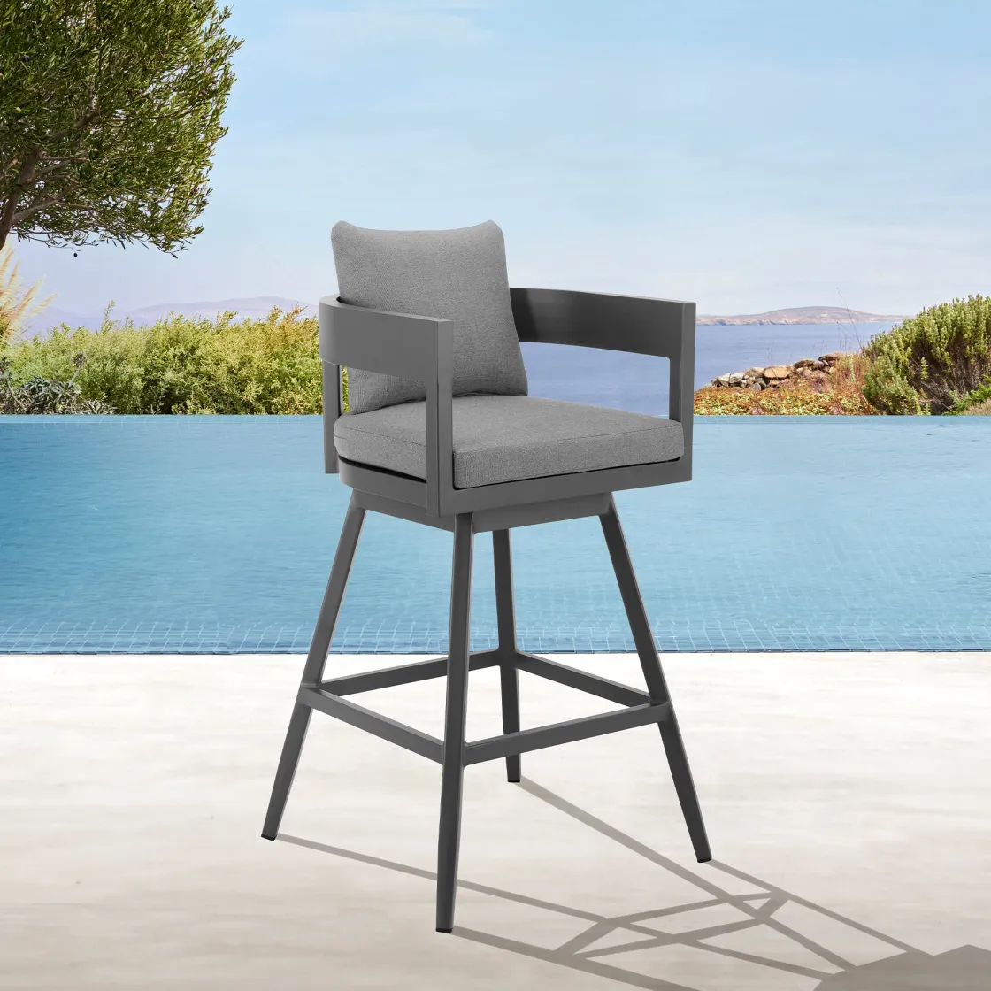 Mor Furniture Menorca Outdoor Swivel Barstool In Dark Gray