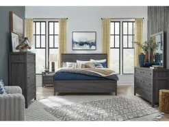 Mor Furniture Merrifield Panel Bed, Dresser, Mirror & Nightstand In Pecan Sandy, Twin
