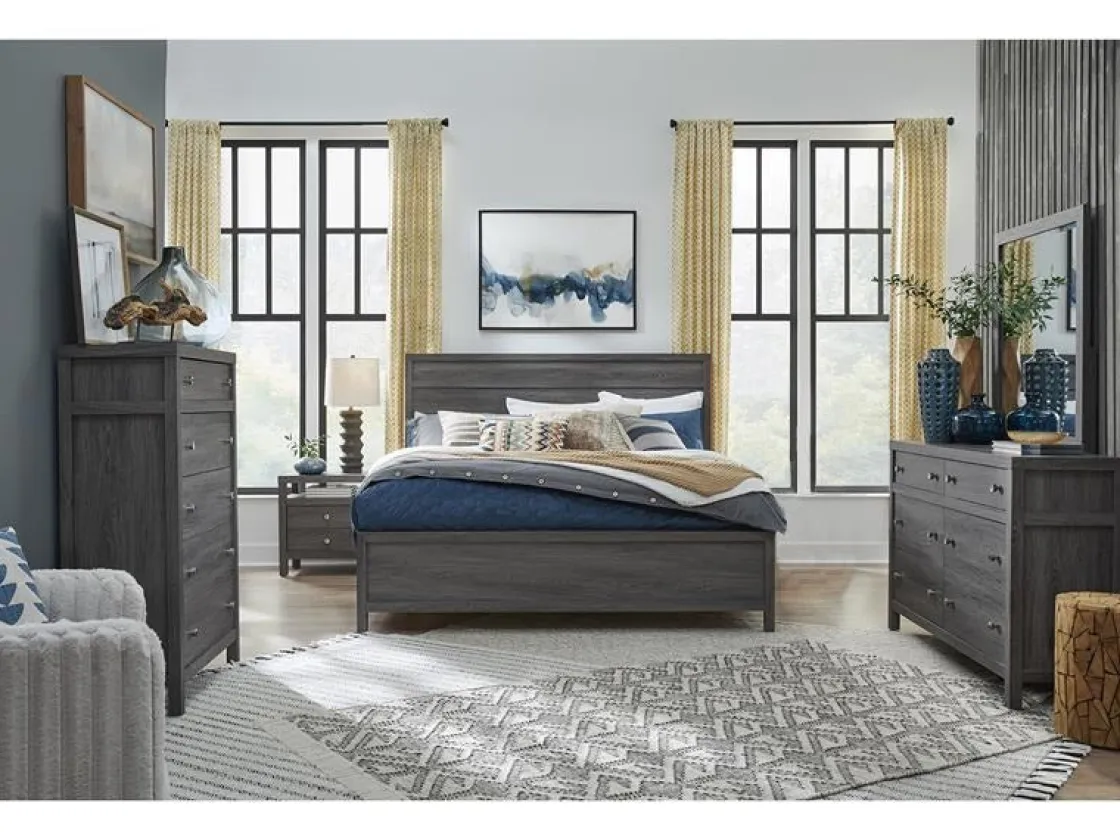 Mor Furniture Merrifield Panel Bed, Dresser, Mirror & Nightstand In Pecan Sandy, Twin