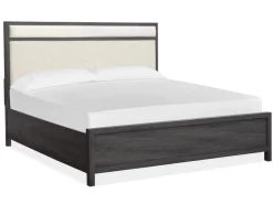 Mor Furniture Merrifield Upholstered Bed, Dresser, Mirror & Nightstand In Raisin Black, Twin