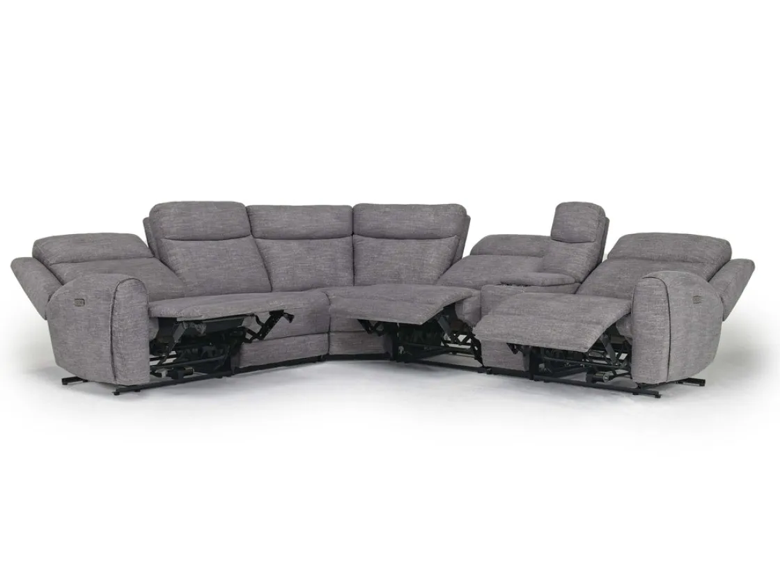 Mor Furniture Mia 6 Piece 2 Power Sectional W/ 2 Power Armless Recliner In Gray