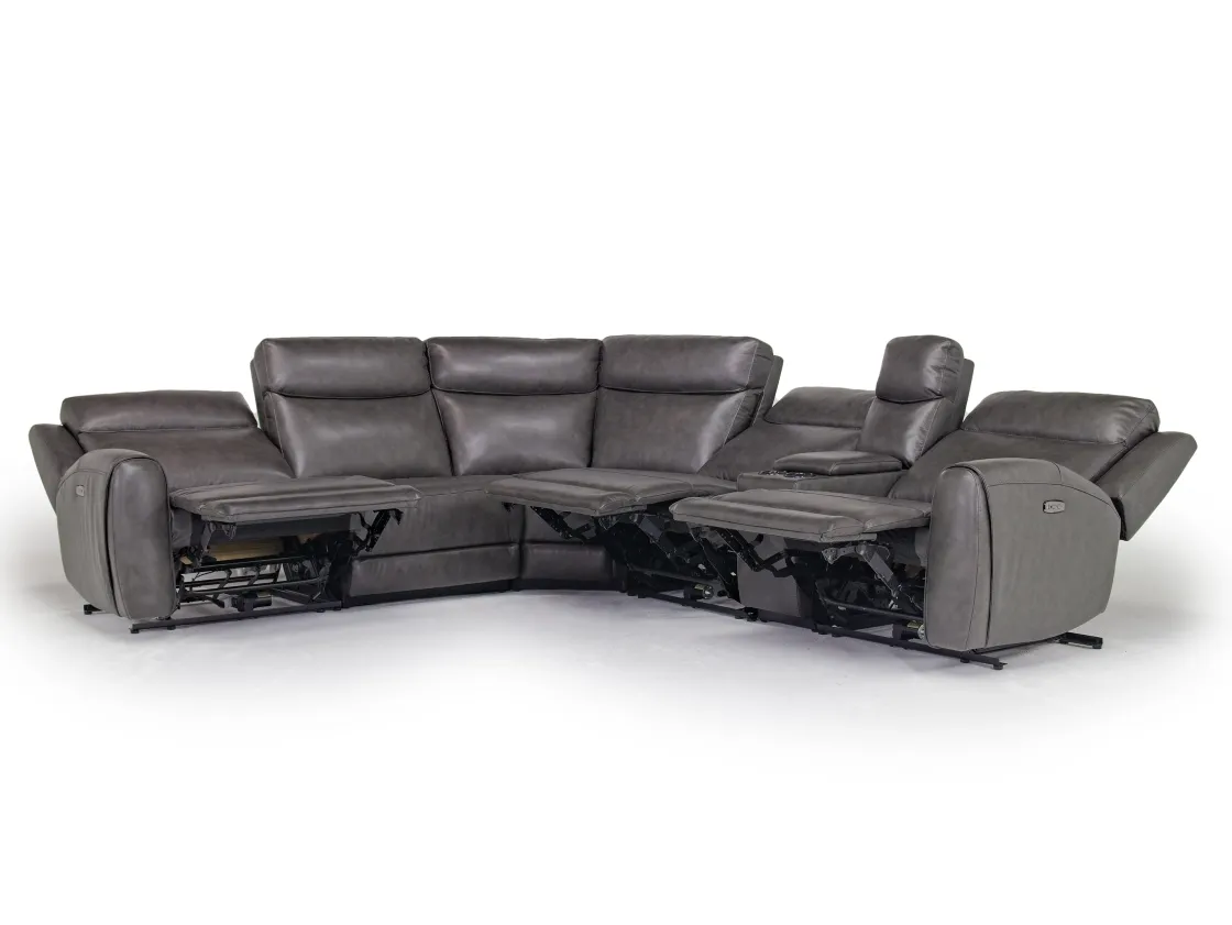 Mor Furniture Mia 6 Piece 2 Power Sectional W/ 2 Power Armless Recliner In Gray
