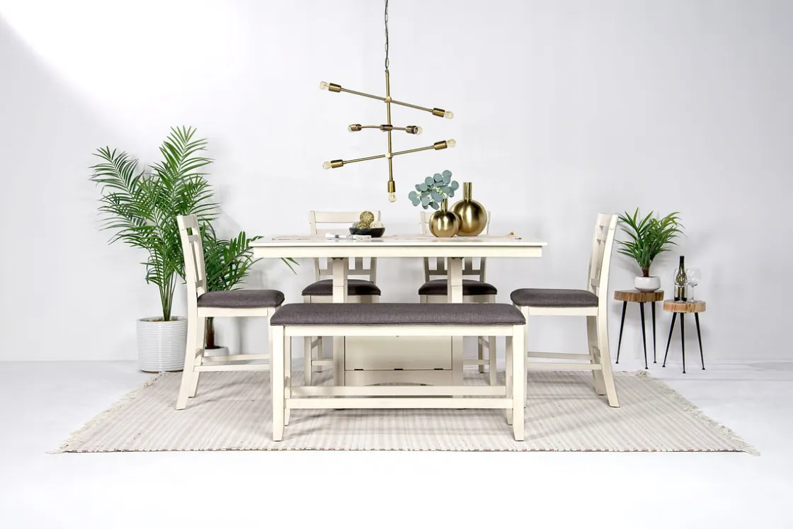Mor Furniture Miami Adjustable Dining Table, 4 Stools & Bench In