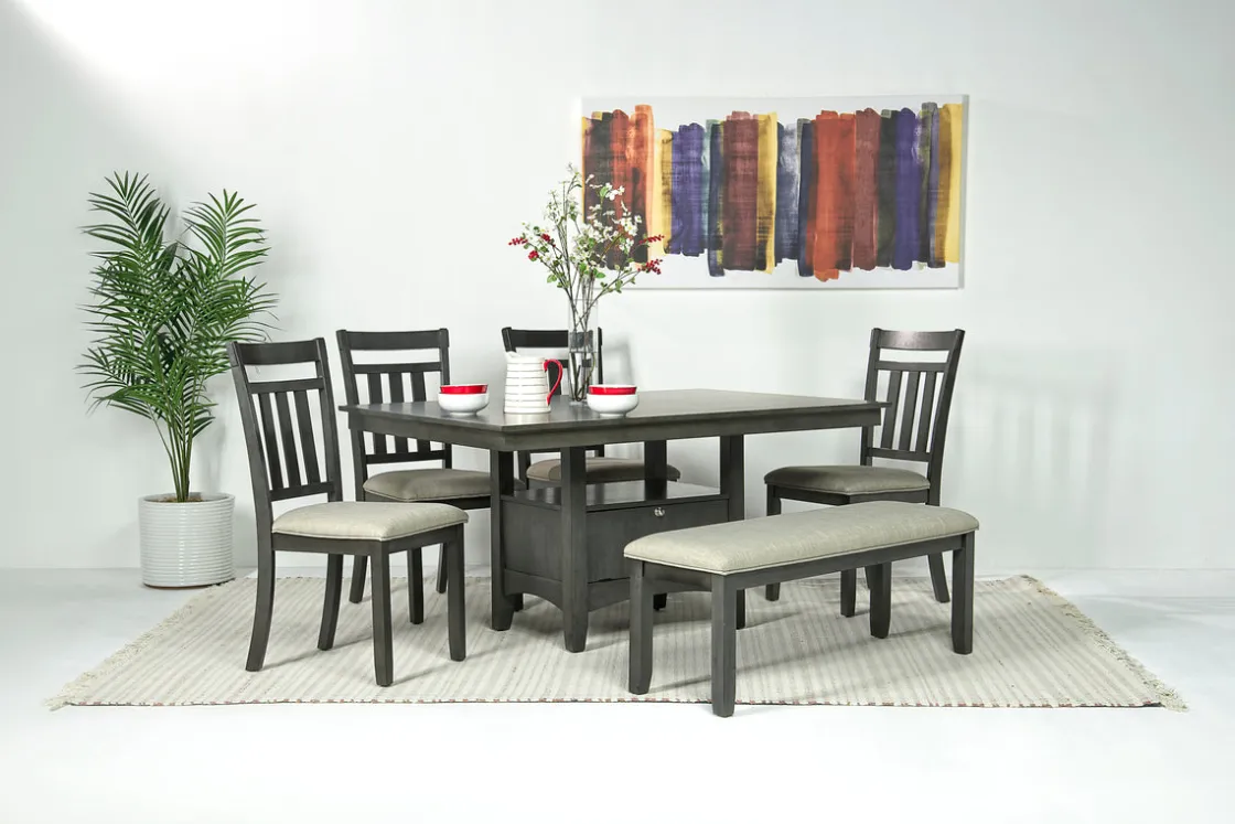 Mor Furniture Miami Adjustable Dining Table, 4 Chairs & Bench In Gray