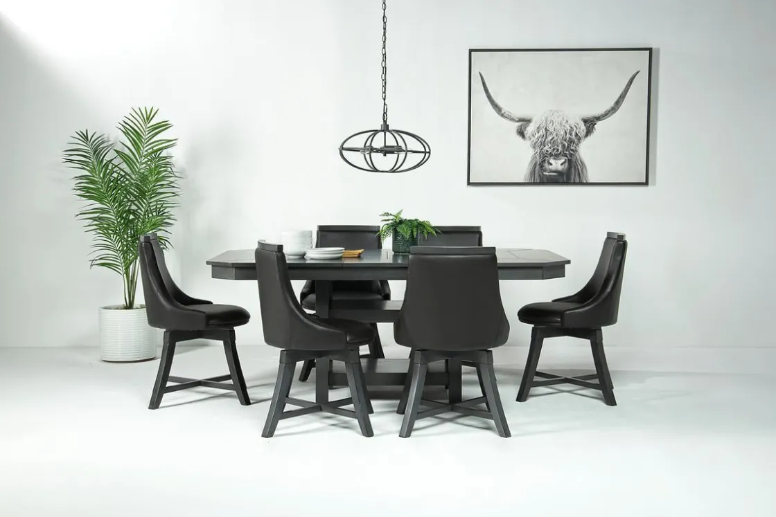 Mor Furniture New Haven Adjustable Extendable Dining Table & 6 Chairs In Gray