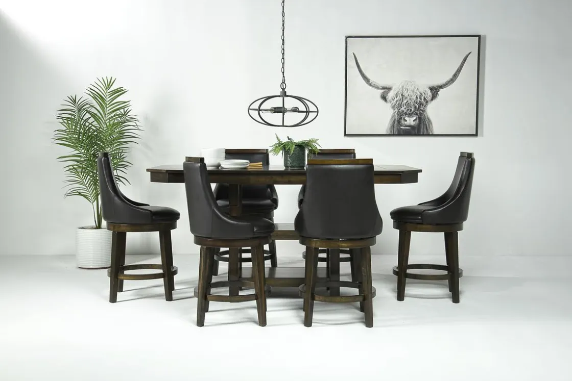 Mor Furniture New Haven Counter Height Adjustable Extendable Dining Table & 6 Stools In Brown
