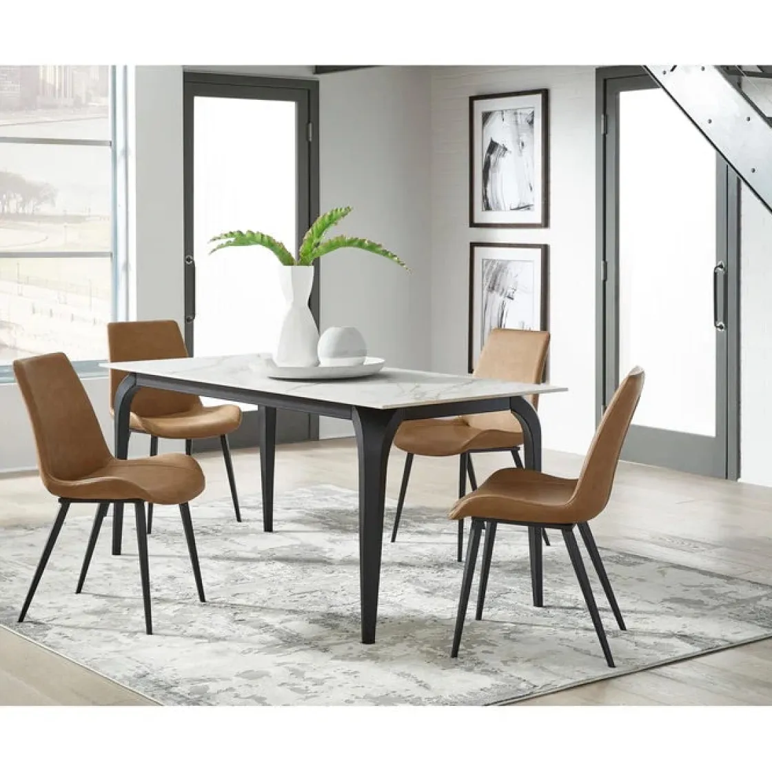 Mor Furniture Nicoya Dining Table & 4 Chairs In Black Sintered Stone