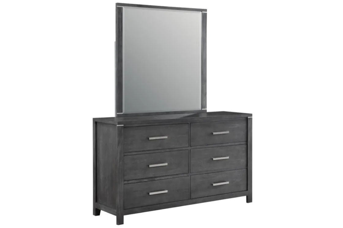 Mor Furniture Odessa Panel Bed, Dresser, Mirror & Nightstand In Charcoal, Queen
