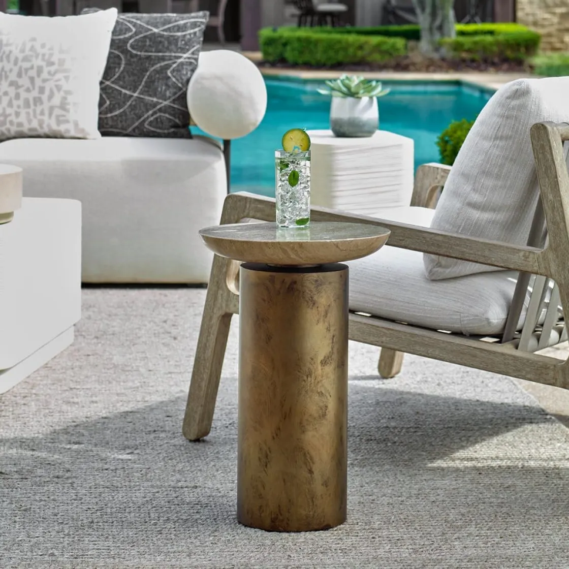 Mor Furniture Olso Outdoor Round Accent Table In Brass