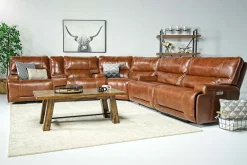 Mor Furniture Oslo 3 Piece 3 Power Sectional In Dark Brown Leather